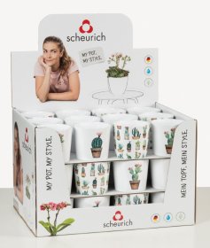 Kambarinis keraminis vazonas SCHEURICH CACTI (870/09), baltos sp., skersmuo 9 cm.