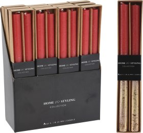 Žvakių rinkinys, 2 vnt., raudonos sp. su aukso sp. elementu, 21 x 250 mm