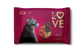 Konservuotas kačių ėdalas MY LOVE, jautienos su padažu, 4x85g