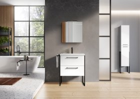 Vonios spintelės komplektas ELITA Cheese Plus Frame 60, 39,7 x 61,7 x 83,7 cm, apatinė, pakabinama, juodas rėmas, balta, 2DR, 167673