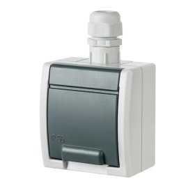 Kištukinis lizdas EPN Aquant, 1 vietos, paviršinis, su įž., IP65, 10A/250V, pilkos sp., 1244-65