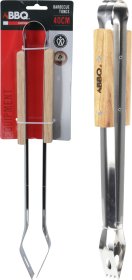 Kepsninės žnyplės BBQ, nerūdijančio plieno su medine rankena, 405 mm