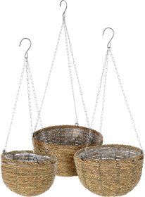 Kambariniai pakabinami pinti vazonai, 3 vnt. skirtingų dydžių, 30 x 15 cm., 25 x 14 cm., 20 x 14 cm.