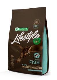 Sausas ėdalas katėms NATURE'S PROTECTION LIFESTYLE, suaugusių kačių, begrūdis, su balta žuvimi, 1.5kg