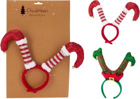 Kalėdinis galvos lankelis ELFO KOJOS, 30 cm, 2 skirtingi dizainai