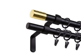 Metalinis karnizo komplektas MARDOM Alto, dvigubas, sieninis, 200 cm ilgio, 19 mm skersmens, spalva juoda, blizgus auksas