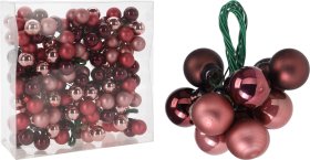 Eglutės žaisliukai, rožinės, burgundi ir raudonos sp., 12 vnt., 20 mm