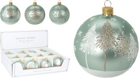 Kalėdinės eglės žaisliukas, su piešiniu, 8 cm, melsvas atspalvis, 3 skirtingi dizainai