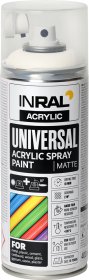 Aerozoliniai dažai INRAL ACRYLIC UNIVERSAL, 400 ml, visiškai balta, matinė, RAL9010