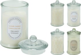 Kvapni žvakė, stikliniame indelyje, 7 x 7 x 14 cm, 4 skirtingi kvapai