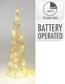 Kalėdinė LED dekoracija Eglutė, metalinis rėmas, auksinės sp., 12 x 12 x 40 cm, be baterijų