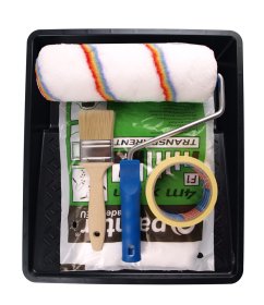 Dažymo įrankių rinkinys PAINTER ZES1122, vonelė, volelis su rankena, HDPE plėvelė, šepetys, dvipusė klijavimo juosta, 5 vnt.