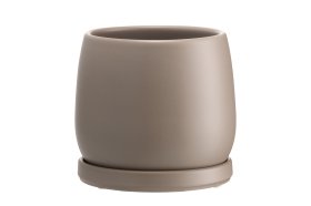 Kambarinis keraminis vazonas 4Living Heidi, su lėkštute, rudos sp., 15 x 15 x 15 cm.