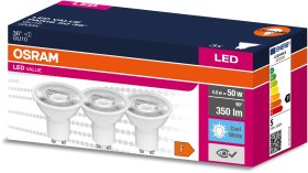 LED lempa OSRAM Value, 4,5W (=50W), GU10, 230V, 4000K, 36°, 350 lm, pakuotėje 3 vnt., LVPAR165036