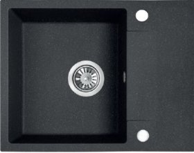 Plautuvės komplektas ODUS Od-285, 56 x 44 x 17,5 cm, akmens masės, juodos spalvos, komplekte maišytuvas, ventilis