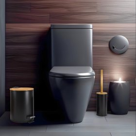 Vonios šiukšliadėžės ir tualeto šepečio komplektas SEPIO, šiukšliadėžė 5L, juodos spalvos su bambukiniu dangčiu