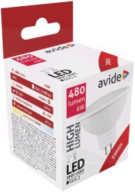 LED lempa AVIDE, 6W (=40W), GU5.3, WW, 3000K, 12V, 120°, Alu+Plastic, 480 lm, 25.000 val.