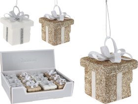Eglutės žaisliukas Dovanėlė, 2 spalvos: balta/šampaninė, 6 x 6 x 6 cm
