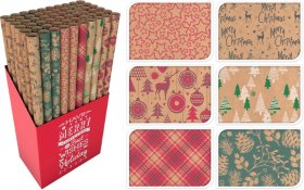 Dovanų pakavimo popierius, 6-ių kalėdinių dizainų, rudo popieriaus, 70 x 200 cm