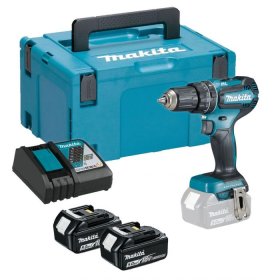 Akumuliatorinis smūginis gręžtuvas MAKITA DHP485RTJ, 18V, 2x 5,0 Ah Li-ion, 50/25 Nm, 1,7 kg, LED, neturintis šepetėlių variklis