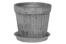 Keraminis lauko vazonas 4Living Como, su lėkštute, pilkos sp., 17 x 17 x 16,5 cm.