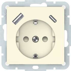 Kištukinis lizdas VILMA QR1000, įleidžiamas, be rėmelio, su įž.,  USB-A ir USB-C maitinimo lizdas, dramblio kaulo sp., RP16-002-22/USB-C/USB-A