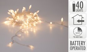 LED girlianda, 40 pailgų lempučių, šiltai baltos sp., permatomas laidas ilgis 3 m