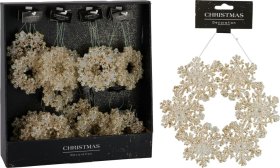 Kalėdinė dekoracija Snaigių vainikas, pakabinama, šampaninės sp., 12 cm.