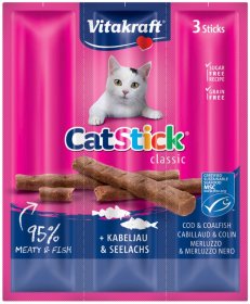Skanėstas katėms VITAKRAFT Cat-Stick Mini, kačių pagaliukai su menke ir tunu, 3vnt