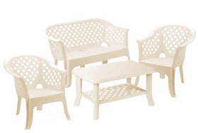 Plastikinis sodo baldų komplektas VERANDA, baltos spalvos, maks. apkrova iki stalas 35kg, suolas 120kg