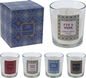 Kvapni žvakė, stikliniame indelyje, 4 skirtingi kvapai, skersmuo 8,2 cm