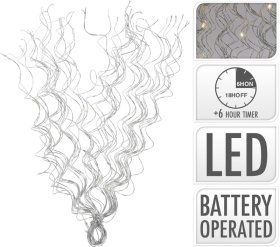 LED girlianda, 15 LED lempučių, ilgis 40 cm, sidabro sp. metalas, šviesa šiltai baltos sp.