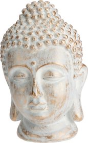 Sodo dekoracija BUDDHA galva, šampano ir baltos sp., 15 x 15 x 23,5 cm.