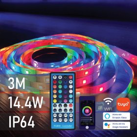 Šviesos diodų juostos komplektas SPECTOR LIGHT 17520, LED 3m, 14,4W/m, IP65, RGBW, 12V, 60 LED/m, 900lm/m, SMD5050, kompl. 40 mygtukų pultas, transformatorius iš 220V į 12V