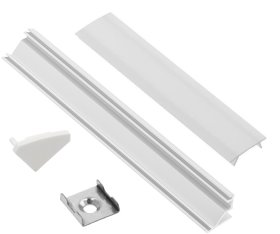 Profilis LED juostoms EUROLIGHT Al-C1-W, aliuminis, kampinis, baltos spalvos anoduotas, ilgis 1 m, komplekte matinis dangtelis, 2 antgaliai ir 2 laikikliai