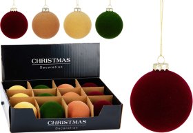 Eglutės žaisliukas, stiklas, veliūrinis, 4 skirtingos sp., skersmuo 8 cm