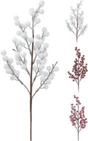 Kalėdinė dekoracija Šakelė, su uogomis,  3 dizainai, baltos ir raudonos sp., 45 cm