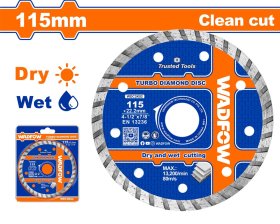 Deimantinis pjovimo diskas WADFOW, Turbo, sausam/šlapiam pjovimui, 115x22.2 mm, segmento plotis 7,5 mm, WDC3K02