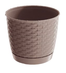 Plastikinis lauko vazonas RATOLLA, su padėklu, kakavinės sp., vazono skersmuo 19 cm.