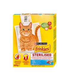 Sausas kačių ėdalas PURINA FRISKIES, sterilizuotoms katėms, su lašiša ir daržovėmis, 300g