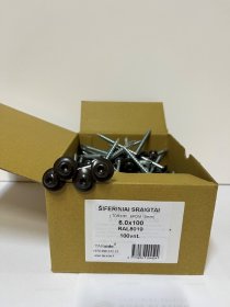 Šiferiniai sraigtai, 6 x 100 mm., (T30,19EPDM), RAL8019 pilkai ruda sp., cinkuoti, su tarpine, 100 vnt.