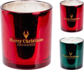 Žvakė, stikliniame indelyje, raudonos arba žalios sp., 9 x 9 x 10 cm