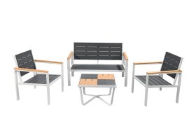 Lauko baldų komplektas NOVELLY HOME, polivudas ir plienas, stalas 16,2 x 16,2 x 138 cm, 2 krėslai 62,5 x 64 x 78 cm, dvigubas krėslas 120 x 64 x 78 cm