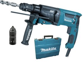Elektrinis perforatorius MAKITA HR2631FTJ, SDS-PLUS, 800 W, 3 kalimo režimai, 3,0 kg, 2,4 J, keičiamas griebtuvas, LED, AVT