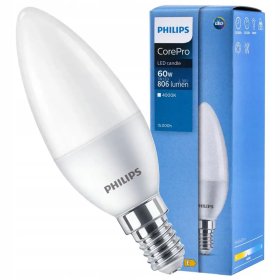 LED lempa PHILIPS, 7W (=60W), E14 B38 žvakė, 220-240V, 4000K, 806 lm, matinė