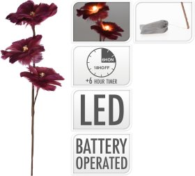 Šviečianti Kalėdinė dekoracija Gėlių Šakelė, su LED, raudonos sp., 80 cm