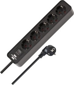Ilgiklis BRENNENSTUHL Ecolor Extension, su jungikliu, su įž., 5 lizdai, 1,5 m, 3x1,5, juodos sp.