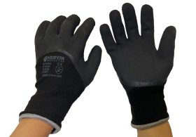 Pirštinės HERVIN, (10)XL dydis, juoda spalva, pašiltintos, aplietos lateksu, CE, SPZ003