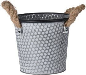 Kambarinis cinko vazonas su rankenomis, išmatavimai 16,8 x 15 cm.