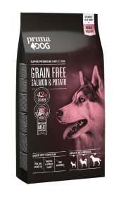 Sausas šunų ėdalas PRIMADOG, be grūdų, lašiša-bulvės, visiems suaugusiems šunims, 10kg